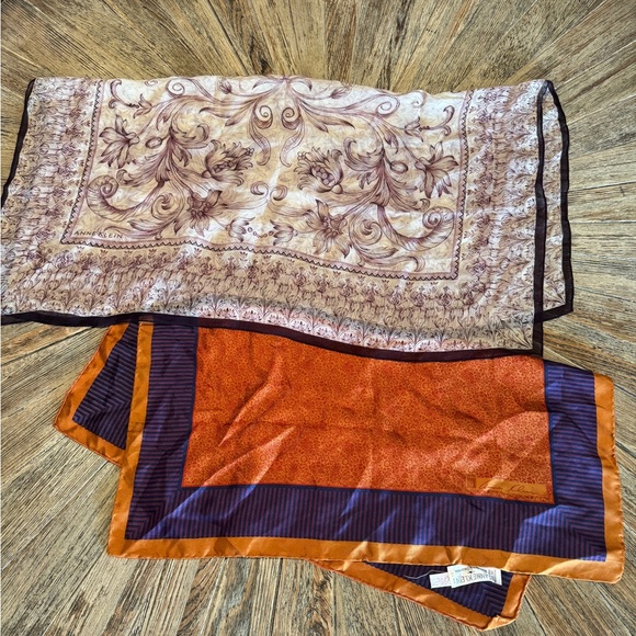 Bundle vintage Anne Klein silk scarves for Robinson & Golluber orange purple - Picture 1 of 7